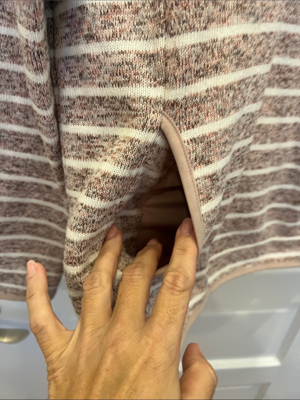 Striped Quarter-Zip Pullover- Pink & White Striped - Picture 3 of 7